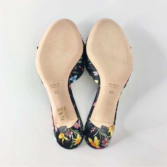 NIB Vintage Gucci Flora Satin Bow Flower Print Kitten Heel Slip On Mules 6 - Picture 7 of 12